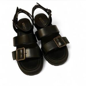 Women's Black Buckle Strap Sandals with Ankle Strap